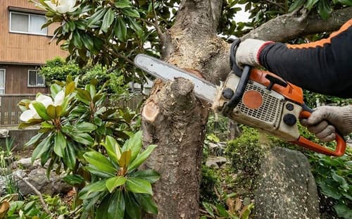 千葉県での庭木伐採作業｜大きくなりすぎた庭木を安全に切り倒す